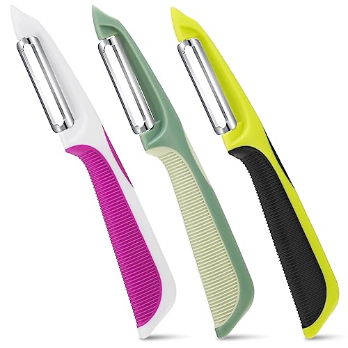 metagio Obstschäler Sparschäler Universalschäler mit Stainless Blade, Ergonomischer Silikongrif für Gemüse Kartoffel und Karott Gemüseschäler, 3 Stück (Farbe 2)