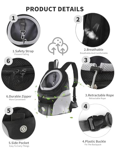PETCUTE Hundetragerucksack,Verstellbarer Haustier Rucksack für Kleine Hunde und Katzen,Gepolsterter Schultergurt,Wasserdichter Boden,Atmungsaktiv,Haustier-Fronttasche mit Sicherheitshaken,zum Wandern