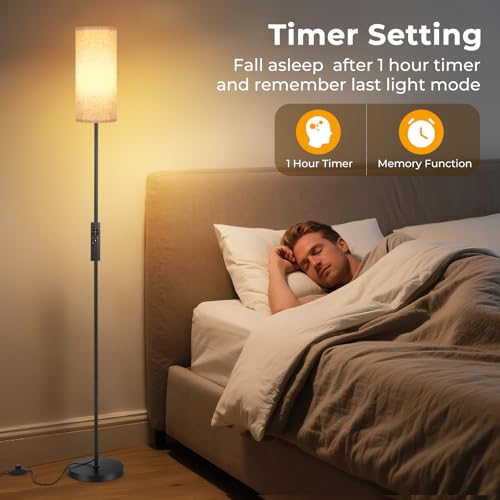 Lampara de Pie Salon, 12W Moderna Lámpara de Pie, 3 Temperaturas de Color, Atenuación Continua, Control Remoto e Interruptor de Pie Para Dormitorio y Oficina (beige) - imagen 5