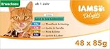 IAMS Delights Land & Sea Collection Katzenfutter Nass - Multipack mit Fleisch und Fisch Sorten in Gelee, Nassfutter für Katzen ab 1 Jahr, 48 x 85 g