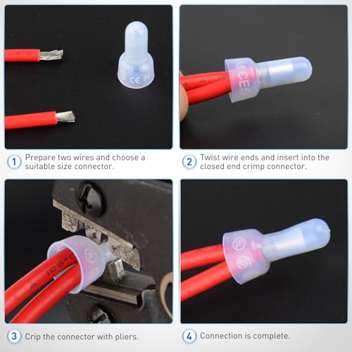 Image of Nilight 300PCS CE5 Closed End Crimp Terminal 12-10 Gauge Nylon Insulated Closed End Wire Cap Wire Connectors Crimp Cap Terminals Connectors for Automotive Car Truck Boats Marine Electrical Wiring