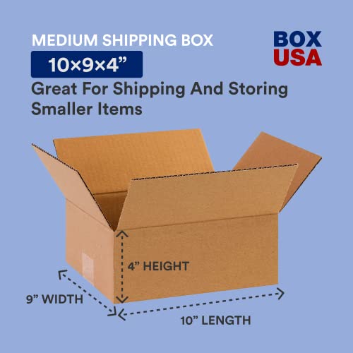Image of BOX USA 10 x 9 x 4 Corrugated Cardboard Boxes, Flat 10 inchL x 9 inchW x 4 inchH, Pack of 25 | Shipping, Packaging, Moving, Storage Box for Home or Business, Strong Wholesale Bulk Boxes