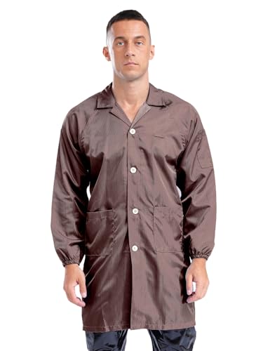 Image of YiZYiF Men Professional Lab Coat Long Sleeve Resistant Mechanical Dustproof Work Coat Overall Uniform