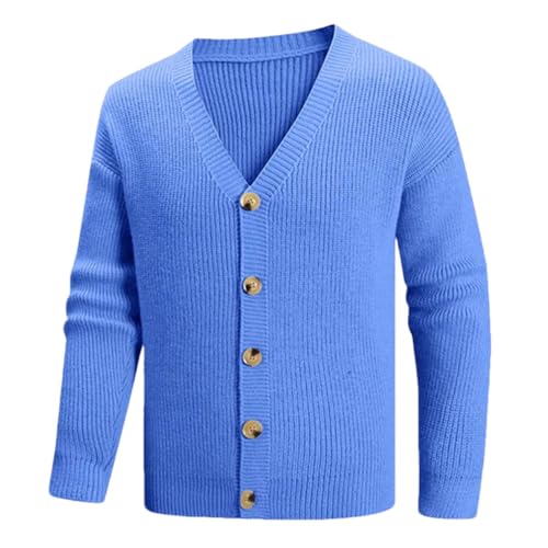 Men's Cardigan Sweaters V-Neck Long Sleeve Solid Color Breathable Casual Knit Sweater