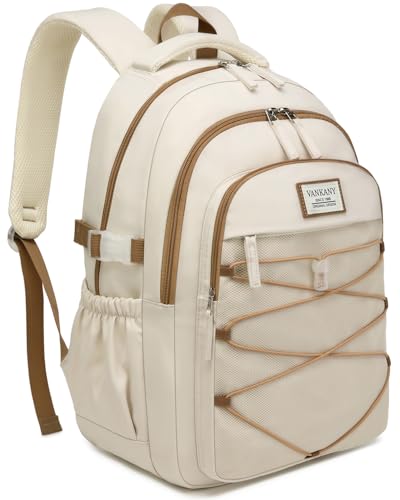 Image of Teen Girls Backpack School Bag, 15.6in Laptop Backpack for Women Work Commuter, Aesthetic College Bookbag for Students, Beige