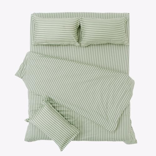 Image of Haus & Kinder King Size Bedsheet 108 x 108 | 186 TC Pure Cotton Bedsheets for Double Bed King Size with 2 Pillow Covers | King Size Bed Sheet Cotton | Tokiwairo Stripe Evergreen