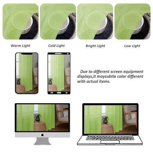 Image of Chyhomenyc Sheer Valances for Windows, Light Filtering Small Window Curtains for Living Room Bathroom Cafe Laundry Basement, Modern Top Dual Rod Pocket Voile Curtain, 42Wx14L inches, Lime, 2 Pieces