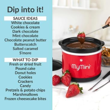 My~Mini Chocolate Fondue Dipping Pot, 20 Oz, 40 Watts, Nonstick Ceramic, Red - 3