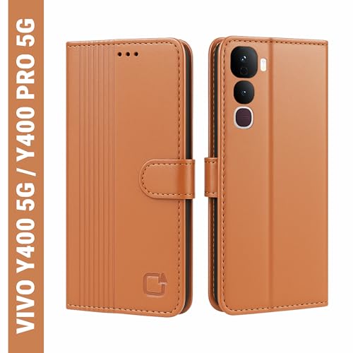 Image of AIBEX Shock Proof Flip Compatible for Vivo Y400 Pro 5G Flip Cover Leather Finish | Inside TPU with Card Pockets | Wallet Stand | Complete Protection Flip Case - Brown