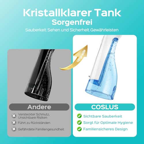 COSLUS Munddusche Kabellos Trragba Elektrische C20(F5020E): 300ML WassertankTestsieger 2026 IPX7 Wasserdicht für Oral Health Enthusiasten Tägliche Tiefenreinigung Reinigung 5 Multifunktionale Jet-Tipp