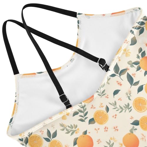 KLL Floral Pattern Orange Fruits Girl 1 Piece Swim Suit Summer Swimming Suits Adjustable Shoulder Strap Quick Dry4