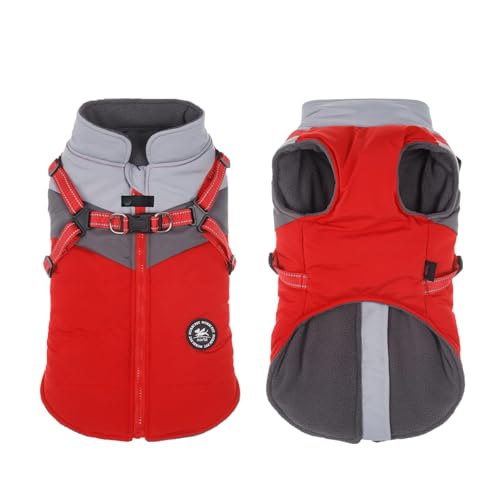 Norbi Small Dog Coat with Built-in Harness, Waterproof Winter Jacket for Dogs, Reflective Warm Windproof Vest for Small Medium Breed Like Dachshund Chihuahua