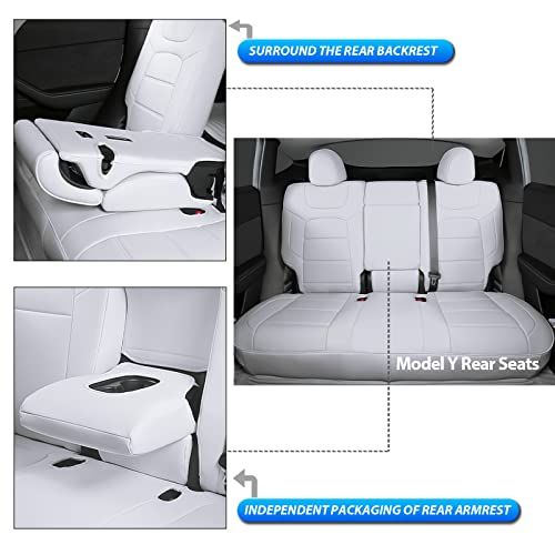 Ruiyue Carry Fit Tesla Model Y Car Seat Cover, Nappa Leather Seats Protector, Full Surround Customized Interior Accessories For 2023 (White) #TOP1
