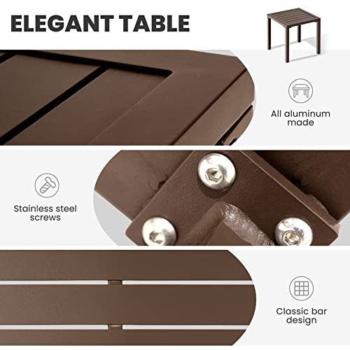 Crestlive Products Chaise Lounge Table, Aluminum Square Side/End Table, Small Patio Coffee Bistro Table For Outdoor Indoor (Brown) #TOP4