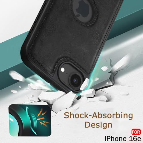 Image of TheGiftKart Genuine Leather Finish Back Cover Case for iPhone 16e | Shockproof Design | Raised Edges for Camera & Screen Protection | Stunning Minimalist Design Case Cover (Black Sides, Black)