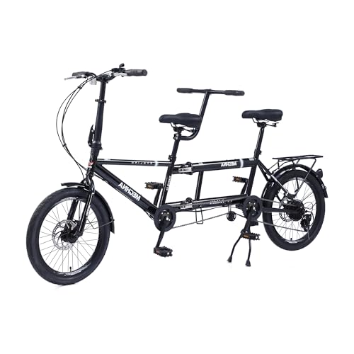 Bicicleta Tandem 2 Personas Plegable Bicicleta Tándem de Ciudad para 2 Adultos de 20 Pulgadas Ajustables de 7 Velocidades, Acero de Alto Carbono Bicicleta de Crucero de Playa para Adultos