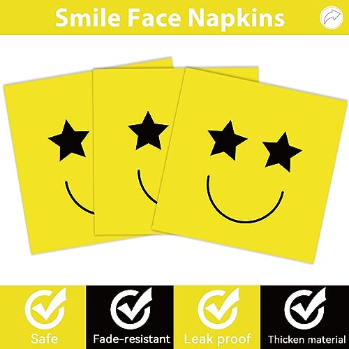 Image of 96PCS Smile Face Paper Plates and Napkins Yellow Smile Face Birthday Party Supplies for 24 Guests Preppy Disposable Dinnerware Set Preppy Cake Tableware Party Decorations for Bachelorette Baby Shower