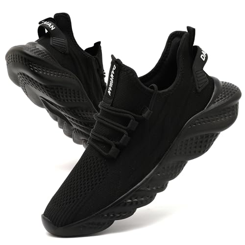 GLYGML Men's Non Slip Walking Shoes Training Fashion Casual Slip-Resistant Fitness Sneakers Lightweight Comfortable Breathable Travel Workout Black Size 8.5