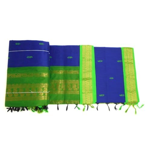 Image of Pure Kalyani Cotton Saree | Zari Border & Blouse Piece - Lata Gadwal Design | Traditional Saree