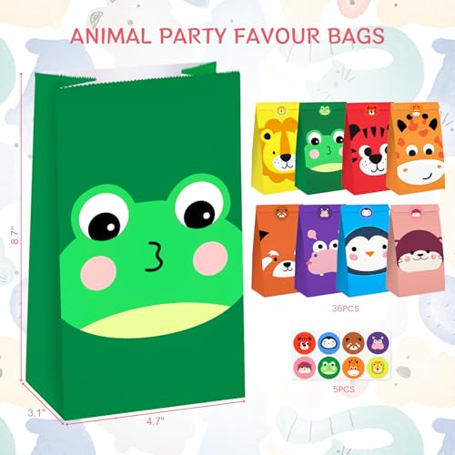 Vgoodall 36Pcs Party Favor Bags, Animal Goodie Bags Paper Gift Bags With Stickers Treat Bags Return Gift Bags For Kids Birthday Party Supplies 4.7 Inch X 3.1 Inch X 8.7 Inch thumb #1