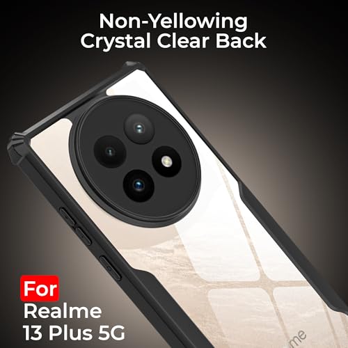 Image of A rtistque Clear Hard Transparent Acrylic Armor Anti-Drop Shockproof TPU Edge Back Cover Case for Realme 13 Plus - Black