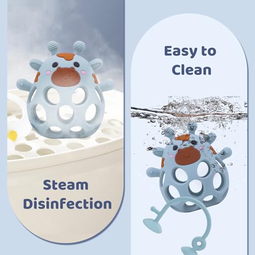Image of Baby High Chair Toys Teething Chew - Baby Table Toys, High Chair Suction Toy Teething Toys Silicone Teethers, Food Grade Silicon for 6 12 18 Months Blue