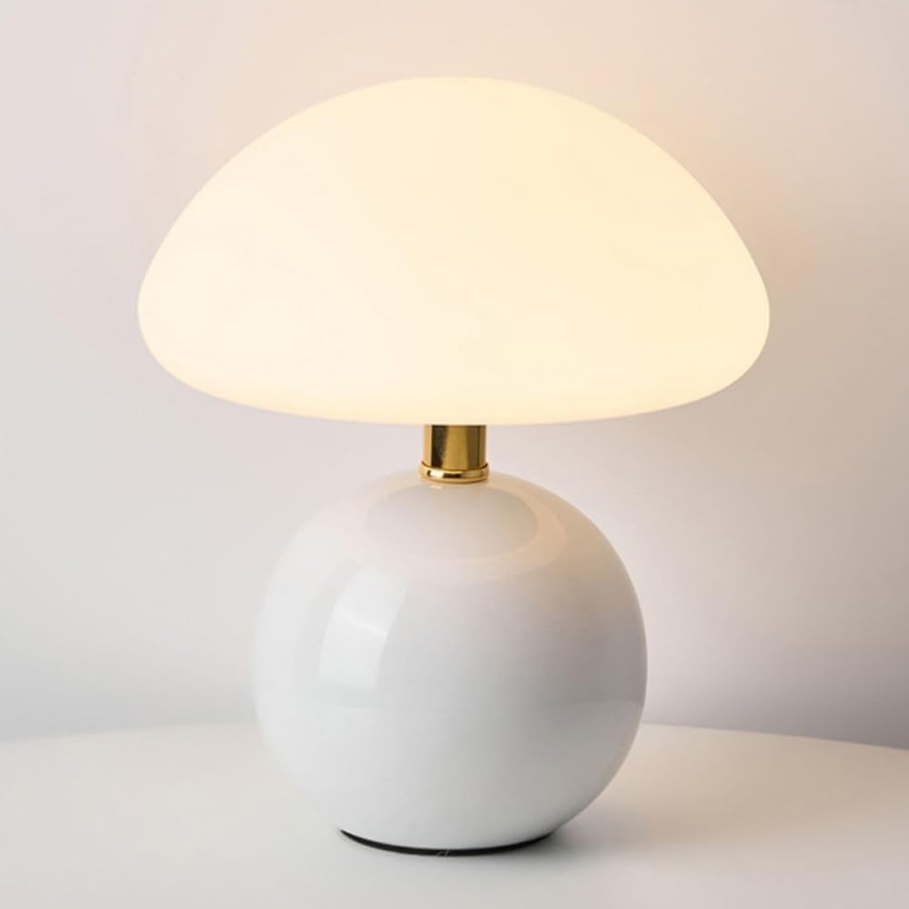 DFAEEKIYO Small Table Lamp Mushroom Bedside Desk Light Led Ceramic Desktop Nightstand Cute End Lamps for Bedroom Living Room