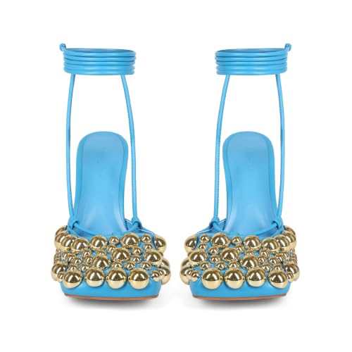 Image of Saint Leia Women's 4IN High Heel Sandals Nude Stiletto Pumps with Gold Silver Pearls Heels for Weddings Parties and Evening Wear