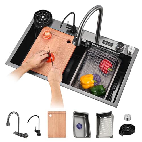Évier de cuisine acier inoxydable 75 cm avec robinet cascade pour simplifier vos repas