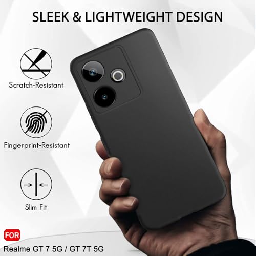 Image of TheGiftKart Sleek Back Cover Case for Realme GT 7 5G / GT 7T 5G / GT 7 Dream Edition | Slim Fit Protective Design | Ultra Matte Finish | Camera Protection Bump | Soft Silicon Cover (Silicone, Black)
