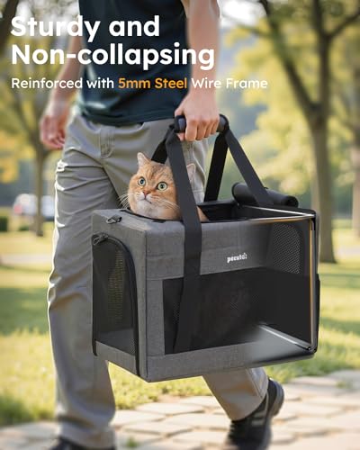 Pecute Cat Carrier, Portable Travel Dog Carrier with Stable Structure, Grey | Larger Space, 360° Ventilation & Comfort, Escape-Proof, for Travel / Car Trips / Vet Visits, Fits Cats up to 11 lbs - Image 4