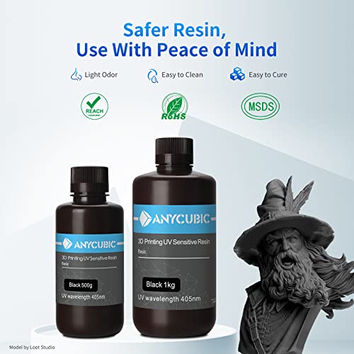 Anycubic 3D Printer Resin, 405Nm Sla Uv-Curing Resin With High Precision And Quick Curing & Excellent Fluidity For Lcd 3D Printing (Black, 500G) #TOP6