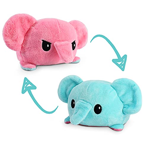 TeeTurtle | The Original Reversible Elephant Plushie | Patented Design | Light Blue and Pink | Happy + Angry | Show Your Mood Without Saying a Word!