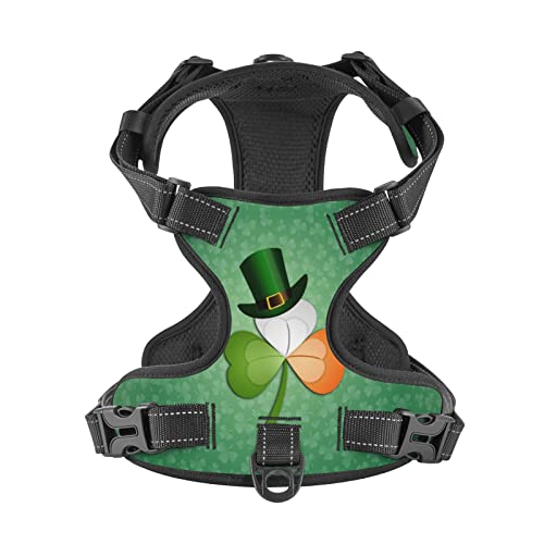 St Patrick's Day Clovers Hat Reflective Dog Harness No Pull Soft Vest Harness for Small Medium Large Dog Puppy Pets Medium Size