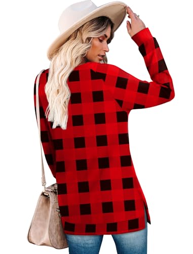 Image of Bofell Long Sleeve Shirts for Women Lightweight Button Decor Tunic Tops Side Split