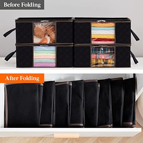 Lifewit 8-Pack Clothes Storage Bag, Foldable Storage Bins Closet Organizer with Reinforced Handle Sturdy Fabric Clear Window for Towel, Sweater, T-shirts, Toys, 35L, Black