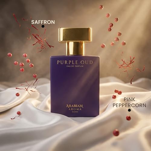 Image of Arabian Aroma Purple Oud Eau de Parfum, Saffron & Pink Pepper Long Lasting Bold Luxury Perfume, 50ml