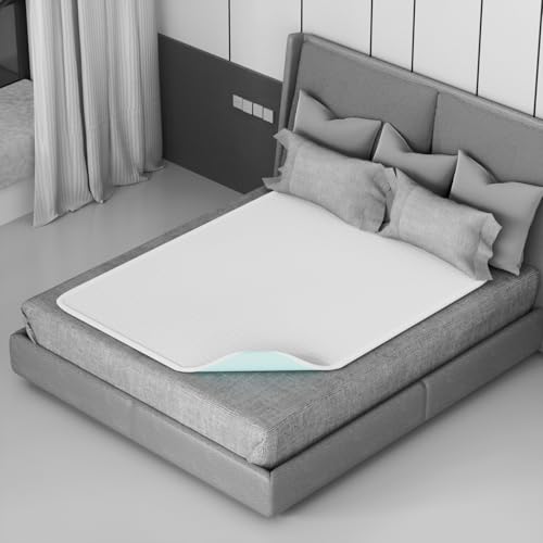 Image of Ultra-Absorbent Extra Large Washable Waterproof Bed Pads 60 inchX80 inch Reusable, Leakproof Incontinence Bed Pads for Adults, Babies & Pets , Waterproof Bed Wetting Pads & Sheet Blanket(Green&White)