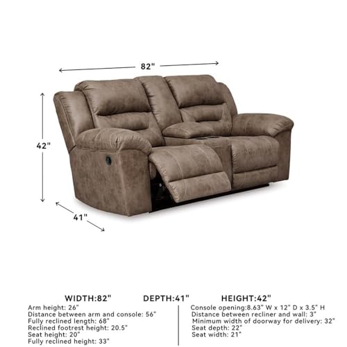 Image of Signature Design by Ashley Stoneland Faux Leather Manual Double Reclining Loveseat with Center Console, Light Brown