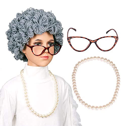 Old Lady Grey Curly Yarn Wig for 100th Days of...