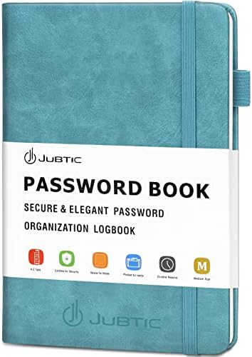JUBTIC Password Book with Alphabetical Tabs. Medium Size Password Keeper Logbook for Internet Website Address Log in Detail. Hardcover Password Notebook & Organizer for Home Office, Navy Blue