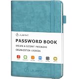 JUBTIC Password Book with Alphabetical Tabs. Medium Size Password Keeper Logbook for Internet Log in, Website Address. Hardcover Password Journal Notebook & Organizer for Home Office, Sierra Blue