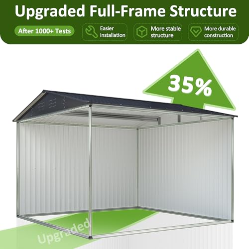 Image of DAUSOLA 10x10 FT Outdoor Storage Shed, Metal Garden Tool Shed with Updated Frame Structure, Lockable Doors and Windows, Ideal for Backyard Garden Patio Lawn, Grey