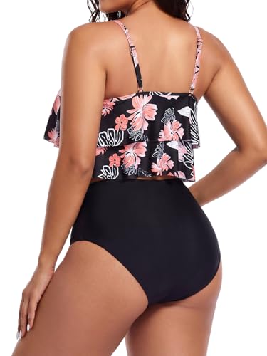 Image of Bathing Suits for Women High Waisted Swimsuits Tummy Control Two Piece Tankini Ruffled Top with Swim Bottom Bathing Suits