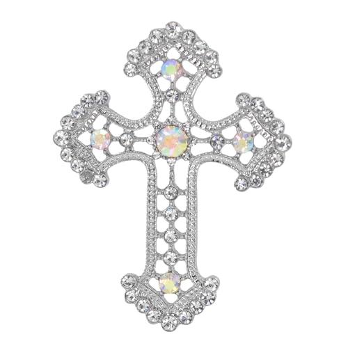 Image of Gyn&Joy Sparkle Crystal Rhinestones Holy Cross Brooch Pin Jewelry For Women Men