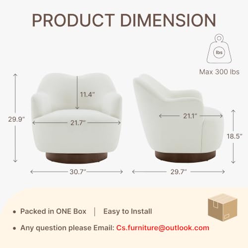 Image of KISLOT, Swivel Accent Chair, Arm Chair with Wooden Base, Cream White
