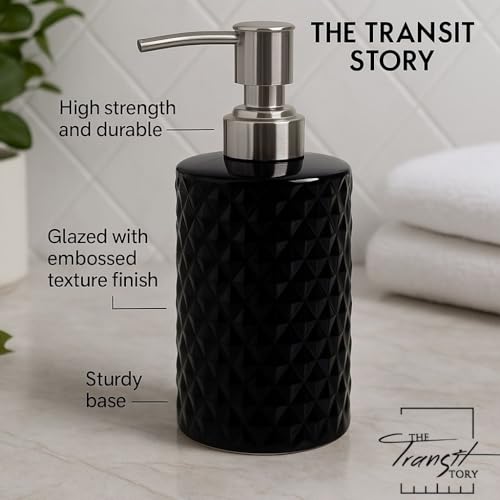 Image of Ceramic Soap Dispenser 330ml (Set of 1) | Refillable Liquid Hand Wash & Lotion Pump Bottle for Bathroom, Kitchen, Spa, Hotels, Office | Premium Ceramic Bathroom Accessory | Black