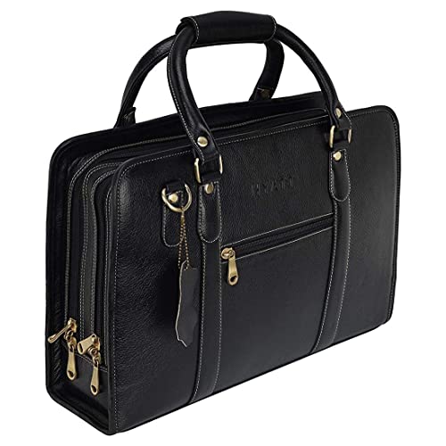 Image of HYATT Leather Accessories 16 Inch Full Grain Natural Leather Laptop Messenger & Shoulder Bags For Men 24 Litres Capacity Upto16 inch Laptop Compartment Dimension-L-16 X H-12 X W-4 Inch Weight-1 KG