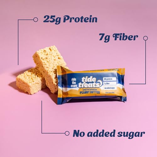 Image of Tidetreats Crispy Rice Peanut Butter Protein Bars - High Protein Snack with 25g Protein, Low Sugar, 7g Fiber, Gluten Free, Clean Ingredients - Healthy Energy Bars - 8 Count | 25g Protein, Low Sugar, 7g Fiber, Gluten Free, Clean Ingredients