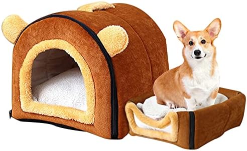 SHIZLIN Igloo Dog House Washable 2 in 1 Dog Bed House Foldable Warm Indoor Dog House Cat Cave for Small and Medium-Sized Pets Puppy Kitten